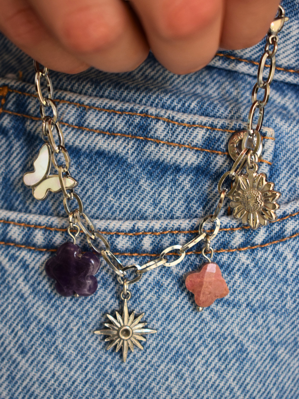 Bracelet "Spontanée" – Améthyste, Rhodonite & acier inoxydable