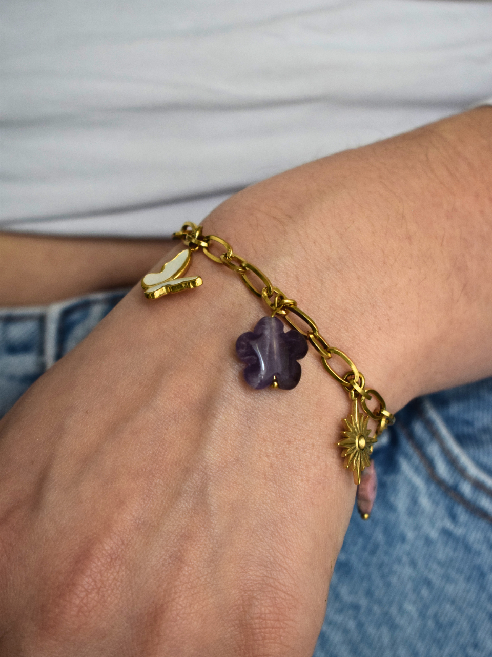 Bracelet "Spontanée" – Améthyste, Rhodonite & acier inoxydable