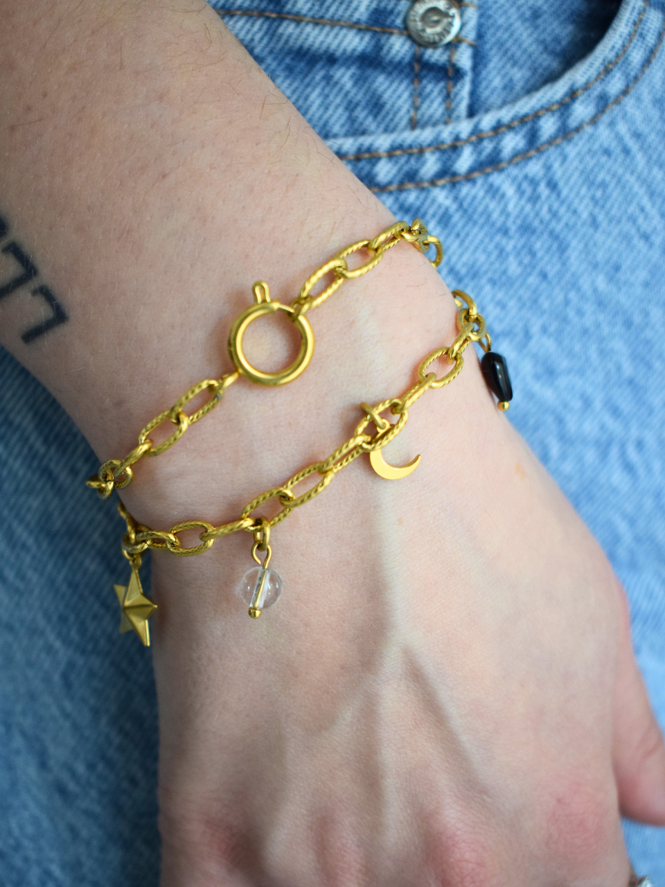 Bracelet "Honnête" – Cristal de roche, Onyx & acier inoxydable